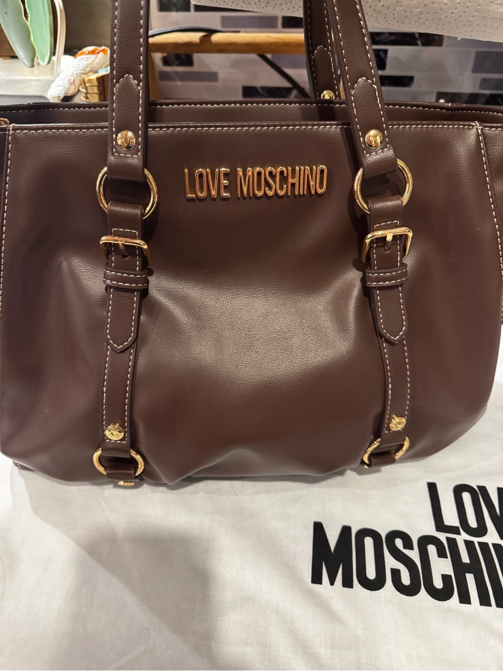 Love Moschino Dark Brown Leather purse with Gold Hardware - Picture 11 of 13